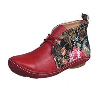 ARtray Ankle Boots Women's Leather Platform Boots Lace-Up Boots Retro Round Toe Short Boots Fashion Embroidery Party Shoes with Soft Thick Sole Comfortable Sports Shoes Lightweight Workout Casual