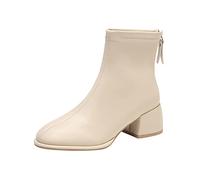 ARtray Ankle Boots Women's Leather Platform Boots Pure Colour Simplicity Casual Shoes with Back Zip Retro Round Toe Block Heel Barefoot Shoes Fashion Versatile Ankle Shoes Elegant, beige, 8 UK