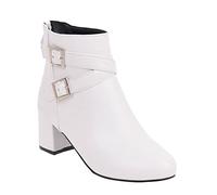 ARtray Ankle Boots Women's Patent Leather High-Quality Casual Boots Fashion Buckle Belt Short Boots Retro Round-Toe Square Heel Barefoot Shoes Simplicity Versatile Platform Boots Classic, White, 9 UK