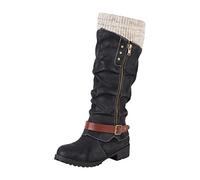 ARtray Ankle Boots Women's Winter Boots Women's Platform Boots Fashion Buckle Belt Half Height Boots Winter Boots Women's Lined with Side Zip Comfortable Non-Slip Breathable, black, 5 UK