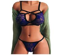 ARtray Autumn Dresses Women Cage Collar Bra Out Set Hollow Bra Elastic Bustier Seductive Bra for Women Fluffy Lingerie, Blue, L