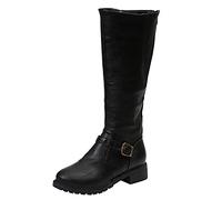 ARtray Biker Boots Women's Leather Ankle Boots Platform Boots Fashion Side Zip Western Boots Retro Elegant Riding Boots Block Heel Versatile Long Shaft Boots Classic Designer, black, 5 UK