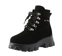 ARtray Biker Boots Women's Non-Slip Platform Boots Ankle Boots Women's Leather Women Round Toe Lace-up Boots Fashion Versatile Casual Boots High Elasticity Winter Boots Minimalist, black, 9 UK
