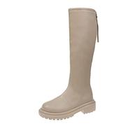 ARtray Biker Boots Women's Platform Ankle Boots Winter Boots Leather Knight Boots Riding Boots Pure Colour Round Toe Long Shaft Boots Casual Boots with Back Zip Improved Fit, beige, 7 UK