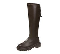 ARtray Biker Boots Women's Platform Ankle Boots Winter Boots Leather Knight Boots Riding Boots Pure Colour Round Toe Long Shaft Boots Casual Boots with Back Zip Improved Fit, brown, 5 UK