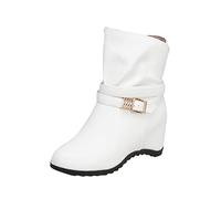 ARtray Biker Boots Women's Platform Boots Women Fashion Black Short Boots Invisible Height Adjustable Shoes for Women Slip On Walking Shoes with Foot Arch Support Improved Fit, White, 5 UK