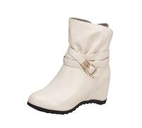ARtray Biker Boots Women's Platform Boots Women Fashion Black Short Boots Invisible Height Adjustable Shoes for Women Slip On Walking Shoes with Foot Arch Support Improved Fit, beige, 8.5 UK
