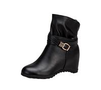 ARtray Biker Boots Women's Platform Boots Women Fashion Black Short Boots Invisible Height Adjustable Shoes for Women Slip On Walking Shoes with Foot Arch Support Improved Fit, black, 8.5 UK