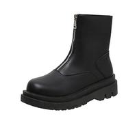 ARtray Biker Boots Women's Pure Colour Platform Boots Ankle Shoes Fashion Simplicity Ankle Boots Round Toe Lightweight Slip On Boots with Front Zip Winter Indoor Outdoor Walking Shoes, black, 6 UK