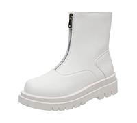 ARtray Biker Boots Women's Pure Colour Platform Boots Ankle Shoes Fashion Simplicity Ankle Boots Round Toe Lightweight Slip On Boots with Front Zip Winter Indoor Outdoor Walking Shoes, White, 5 UK