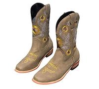 ARtray cowboy boots for women plus size fashion embroidered print embroidered party boots round heel short boots women casual smart party shoes, Brown, 8 UK