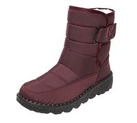 ARtray Fell Women's Fleece Thickened Warm Cotton Shoes Flat Non-Slip Waterproof Snow Boots Made of Chain, F Red, 6 UK