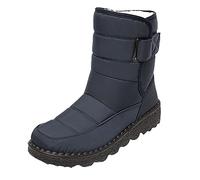 ARtray Fell Women's Fleece Thickened Warm Cotton Shoes Flat Non-Slip Waterproof Snow Boots Made of Chain, F Blue, 8.5 UK