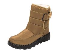 ARtray Fell Women's Fleece Thickened Warm Cotton Shoes Flat Non-Slip Waterproof Snow Boots Made of Chain, F Khaki, 8.5 UK