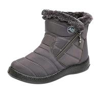 ARtray Fell Women's Fleece Thickened Warm Cotton Shoes Flat Non-Slip Waterproof Snow Boots Made of Chain, C Grey, 7 UK