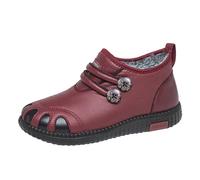ARtray Fell Women's Fleece Thickened Warm Cotton Shoes Flat Non-Slip Waterproof Snow Boots Made of Chain, D Red, 7 UK