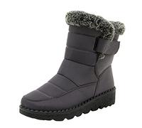 ARtray Fell Women's Fleece Thickened Warm Cotton Shoes Flat Non-Slip Waterproof Snow Boots Made of Chain, B Grey, 6 UK