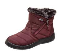 ARtray Fell Women's Fleece Thickened Warm Cotton Shoes Flat Non-Slip Waterproof Snow Boots Made of Chain, C Wine, 10 UK