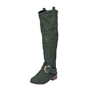 ARtray Knee High Boots Women's Low Heel Riding Boots Retro Buckle Belt Western Boots Women Casual Smart Party Shoes Boots Round Toe Elegant Platform Boots Ankle Boots Women Sexy, Green, 6 UK