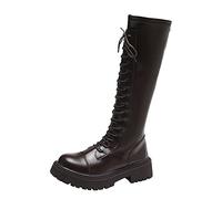 ARtray Lace-up boots, women's platform boots, non-slip winter boots, fashion, simplicity, high boots, soft, thick sole, comfortable casual boots, retro versatile biker boots, minimalist, brown, 6 UK