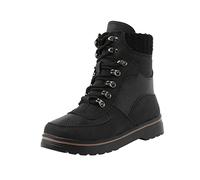 ARtray leather ankle boots women elastic ankle boots lace up round toe thick sole sports shoes pure color patchwork leisure boots non-slip flat shoes, Black, 7 UK