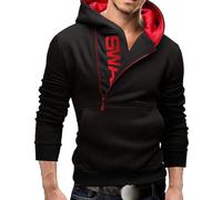 ARtray Light Blue Mens Pullover Hoodie Top Jacket Coat Outerwear Collar Sweatshirt Mens Button Down Sweater, Black, 4XL