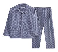 ARTRAY Men'S Cotton Woven Plaid Pyjamas Traditional 2 Piece Pjs Loungewear Sleepwear Long Sleeve Top & Bottoms Longs Pjs Pajamas Tracksuits Soft Comfy Sleepwear Lounge Wear Pj'S Sets Grey