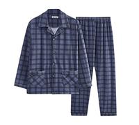 ARTRAY Men'S Cotton Woven Plaid Pyjamas Traditional 2 Piece Pjs Loungewear Sleepwear Long Sleeve Top & Bottoms Longs Pjs Pajamas Tracksuits Soft Comfy Sleepwear Lounge Wear Pj'S Sets Navy
