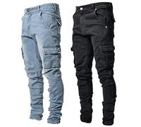 ARtray Mens Designer Combat Trousers Casual Cargo Jeans Basic Plain Straight Leg Heavy Duty Denim Pants Slim Fit Wrinkle-Resistant Sweatpants Breathable and Light Walking Running Trousers