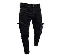 ARTRAY Men's Distressed Biker Skinny Jeans Man's Ripped Stretch Slim Fit Denim Pants with Multi-Pockets Classic Designer Sports Cargo Trousers Hiking Climbing Shorts Camping Fishing Hiking