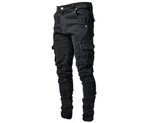 ARTRAY Men's Distressed Biker Skinny Jeans Man's Ripped Stretch Slim Fit Denim Pants with Multi-Pockets Classic Designer Sports Cargo Trousers Hiking Climbing Shorts Camping Fishing Hiking