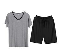 ARTRAY Mens Plus Size Pajama Sets Loose Lounge Short Sleeve Pyjama Extra Soft Comfy Modal Pyjama Bottoms V Neck Pjs With Draw Cord Breathable And Light Sweatpants Home Outdoor Activities Black