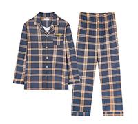 ARTRAY Mens Pyjamas Traditional 2 Piece Pjs Set Cotton Plaid Nightwear Mens Long Sleeved Thin Plaid Casual Wearable Housewear Suit Top & Bottoms Longs Pjs Soft Breathable Pjs Plus Size