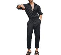 ARTRAY Mens Solid Color Lapel Pocket Buckle Overalls Jumpsuit Men'S Casual Buttons Jumpsuit Relaxed Fit Comfortable Fit Sweatsuits For Men One-Piece Street Playsuit Outdoor Activities