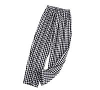 ARTRAY Mens Thin Outfit Living Pants Loose Fit Pajamas Home Pants Stylish Fit Men's Plaid Trousers Mens Lounge Bottoms Pyjama Pants Comfortable Elastic Waist Drawstring Pants Home Essentials Black