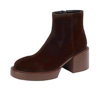 ARtray platform ankle boots women short boots durable comfortable fashion work shoes side zipper shoes retro round toe shoes party shoes, Brown, 6 UK