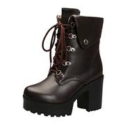 ARtray Platform Boots Women's Waterproof Biker Boots, Plus Size Lace-Up Ankle Boots, Fashion High Heels Boots, Block Heel Round-Toe Casual Boots, Comfortable Combat Boots, Improved Fit, brown, 8 UK