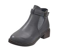 ARtray Short Ankle Boots Women's Retro Ankle Shoes Fashion Buckle Belt Leather Boots Lightweight Outdoor Walking Shoes Durable Cosy Work Shoes Autumn and Winter for Outdoor Use, gray, 7 UK