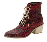 ARtray Short Boots Women's Ankle Boots with Pointed Toe Fashion Snake Print Platform Boots Women Block Heel Block Heel Lace-Up Boots Casual Smart Party Shoes Booties Classic Designer, red, 7 UK
