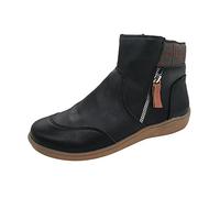 ARtray Snow Boots Women's Warm Velvet Lined Winter Boots Round Toe Retro Short Boots Non-Slip Platform Boots with Side Zip Comfortable Garden Shoes for Outdoor Use, black, 6 UK