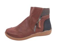 ARtray Snow Boots Women's Warm Velvet Lined Winter Boots Round Toe Retro Short Boots Non-Slip Platform Boots with Side Zip Comfortable Garden Shoes for Outdoor Use, brown, 8 UK