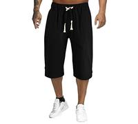 ARtray Three Quarter Length Pants Men Elasticated Waist Trousers for Men Loose Fit Sweatpants Mens Durability and Comfort Tactical Trousers Lounge Pants Mens with Pockets Training Pant Outdoor Black