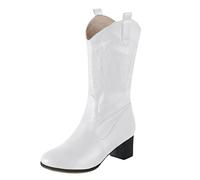 ARtray Wide Fit Ankle Boots For Women, Western Cowboy Cowgirl Boots Women, Fashion Casual Embroidery Flat Shoes, Solid Color Round Toe Square Heel Knight Boots, Outdoor Walking Shoes For Women
