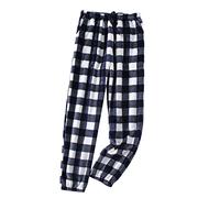 ARTRAY Winter Essentials Men's Casual Pajama Checkered with Pockets Pants Comfortable Plaid Fleece Lounge Loose Trousers Stylish Fit Soft Trousers for Men Elastic Waist Drawstring Pants Blue