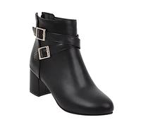 ARtray Women's Ankle Boots High Quality Patent Leather Casual Boots Fashion Buckle Belt Short Boots Retro Round Toe Square Barefoot Shoes Simplicity Versatile Platform Boots, Black, 7 UK