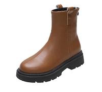 ARtray Women's Ankle Boots Platform Boots Leather Boots Women's Biker Boots Women Short Boots Fashion Block Heel Pure Colour Casual Shoes Waterproof Barefoot Shoes Barefoot Shoes, Brown1, 5 UK
