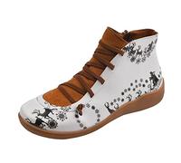 ARtray Women's Christmas Boots Short Warm Lined Winter Shoes Cute Simple Christmas Pattern Printed Boots for Girls Soft Sole Thick Comfortable Platform Boots Gifts, Brown, 8 UK