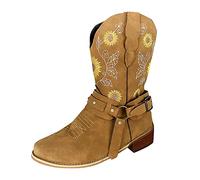 ARtray Women's Classic Ankle Boots Western Cowboy Boots Fashion Ethnic Style Platform Boots Non-Slip Ultralight Barefoot Shoes Holiday Party Boots Simplicity Versatile Casual Boots, Yellow 1, 5 UK