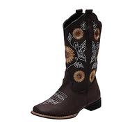 ARtray Women's Classic Ankle Boots Western Cowboy Boots Fashion Ethnic Style Platform Boots Non-Slip Ultralight Barefoot Shoes Holiday Party Boots Simplicity Versatile Casual Boots, coffee, 7 UK