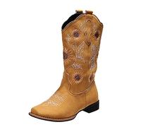 ARtray Women's Classic Ankle Boots Western Cowboy Boots Fashion Ethnic Style Platform Boots Non-Slip Ultralight Barefoot Shoes Holiday Party Boots Simplicity Versatile Casual Boots, yellow, 6 UK